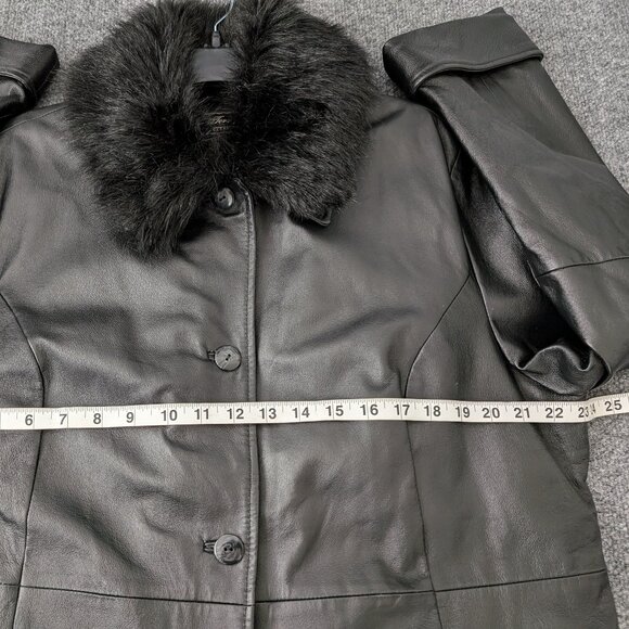 TERRY LEWIS Detachable Coat Women's L Black‎ Leather Faux Fur 2 In 1 Pockets - Picture 15 of 16